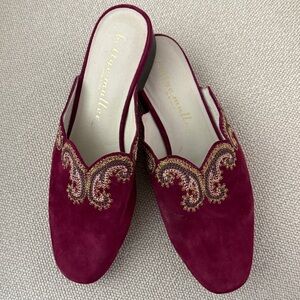 Bettye Muller Burgundy Embroidered Mules